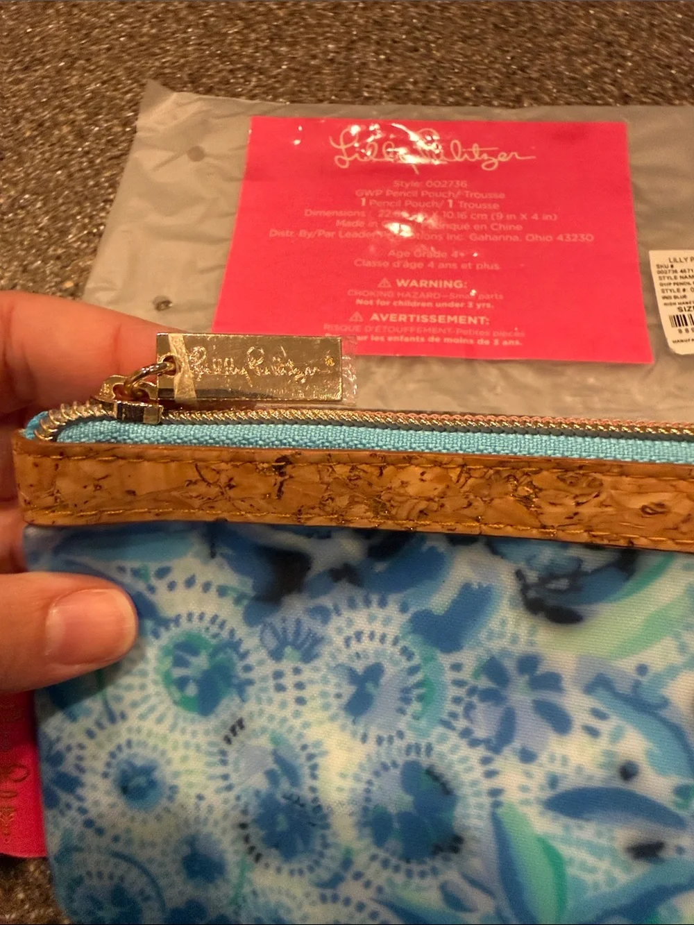 Lilly Pulitzer Blue & Teal Floral Pencil Case with Cork Trim